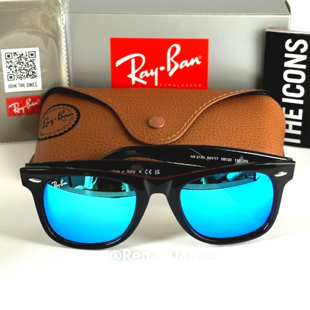 (FREE SHIPPING) RayBan Wayfarer Blue Mirror RB2140 New - Picture 1 of 16